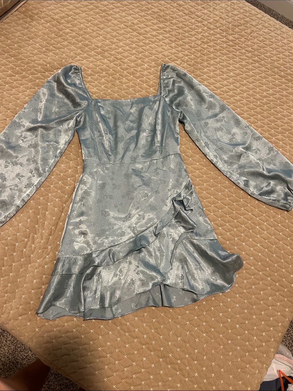 Altar'd State Shimmering Light Blue Puff Sleeve Mini Dress